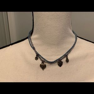 Necklace double strand, blue